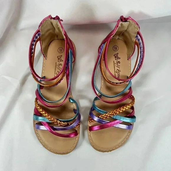 Self Esteem Izzy Size 1M Multicolor Rainbow Sandals Shoes - Picture 2 of 8